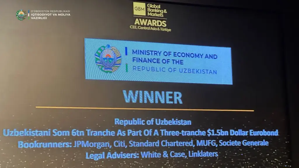 Миллий валютада чиқарилган Ўзбекистон суверен халқаро облигациялари “Йилнинг энг яхши миллий валютадаги облигацияси” деб топилди