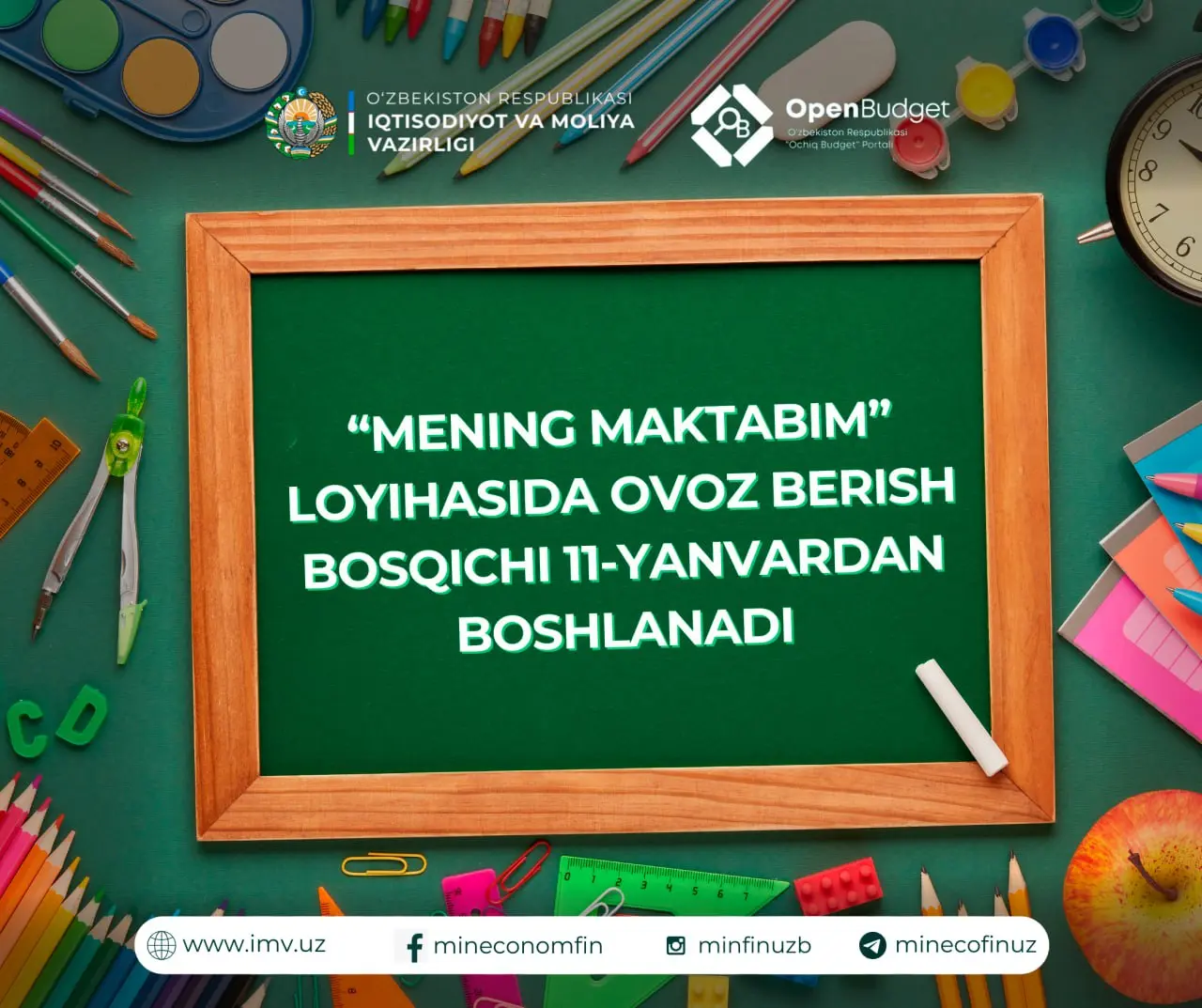 “Менинг мактабим” лойиҳаси 2-босқичининг овоз бериш жараёнлари 11 январдан бошланади