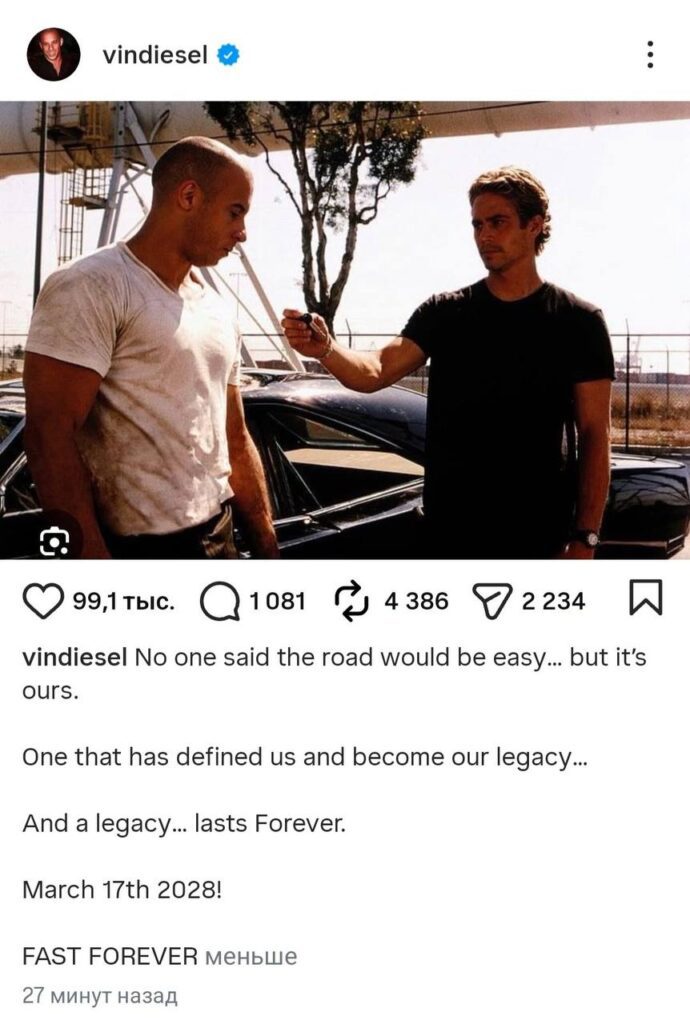 «Форсаж» финали 2028-йилда чиқади