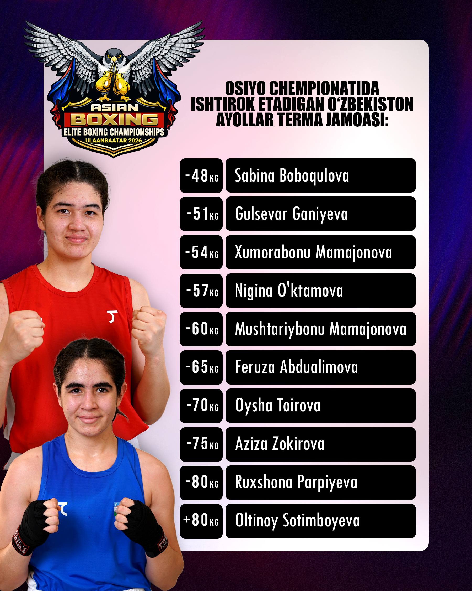 Осиё чемпионатида қатнашадиган боксчиларимиз номи маълум