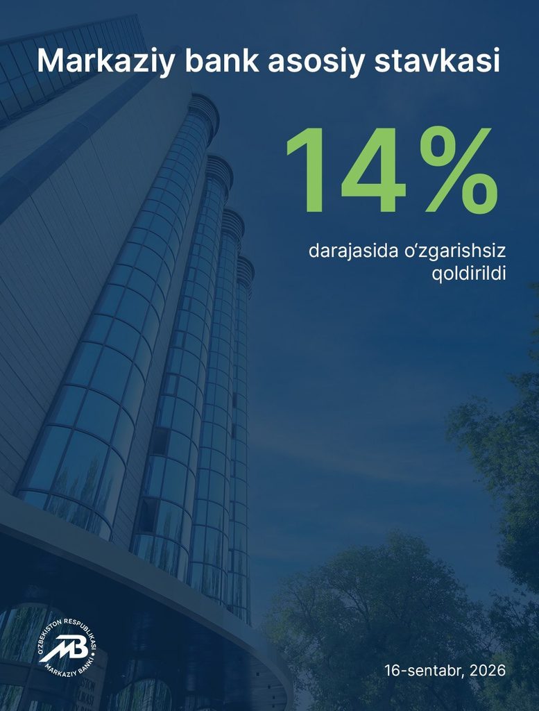Марказий банк асосий ставкани йиллик 14 фоиз даражасида ўзгаришсиз қолдирди