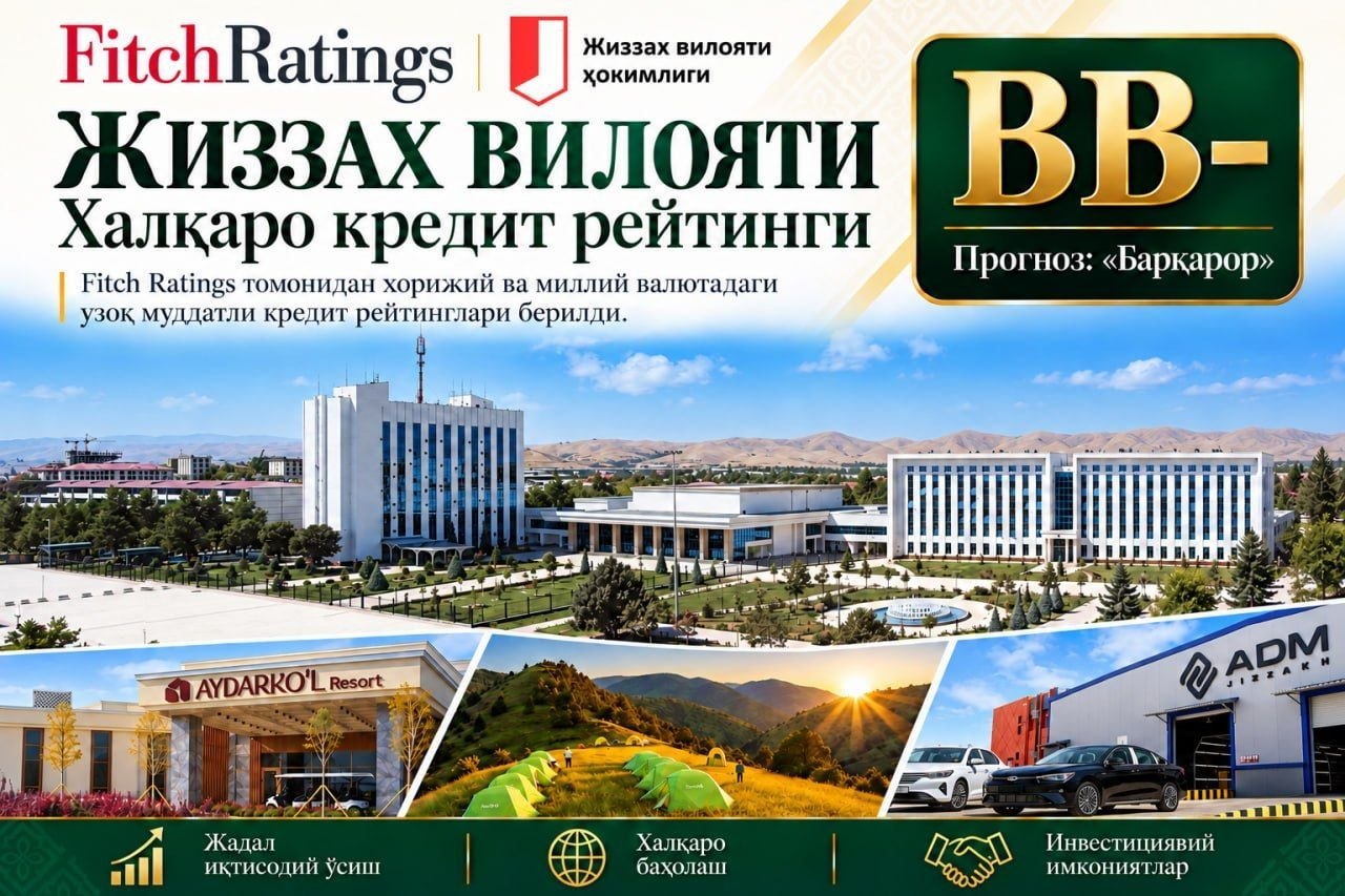 Жиззах вилоятига «ББ-» халқаро кредит рейтинги берилди