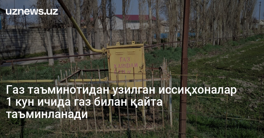 Газ таъминотидан узилган иссиқхоналар 1 кун ичида газ билан қайта таъминланади