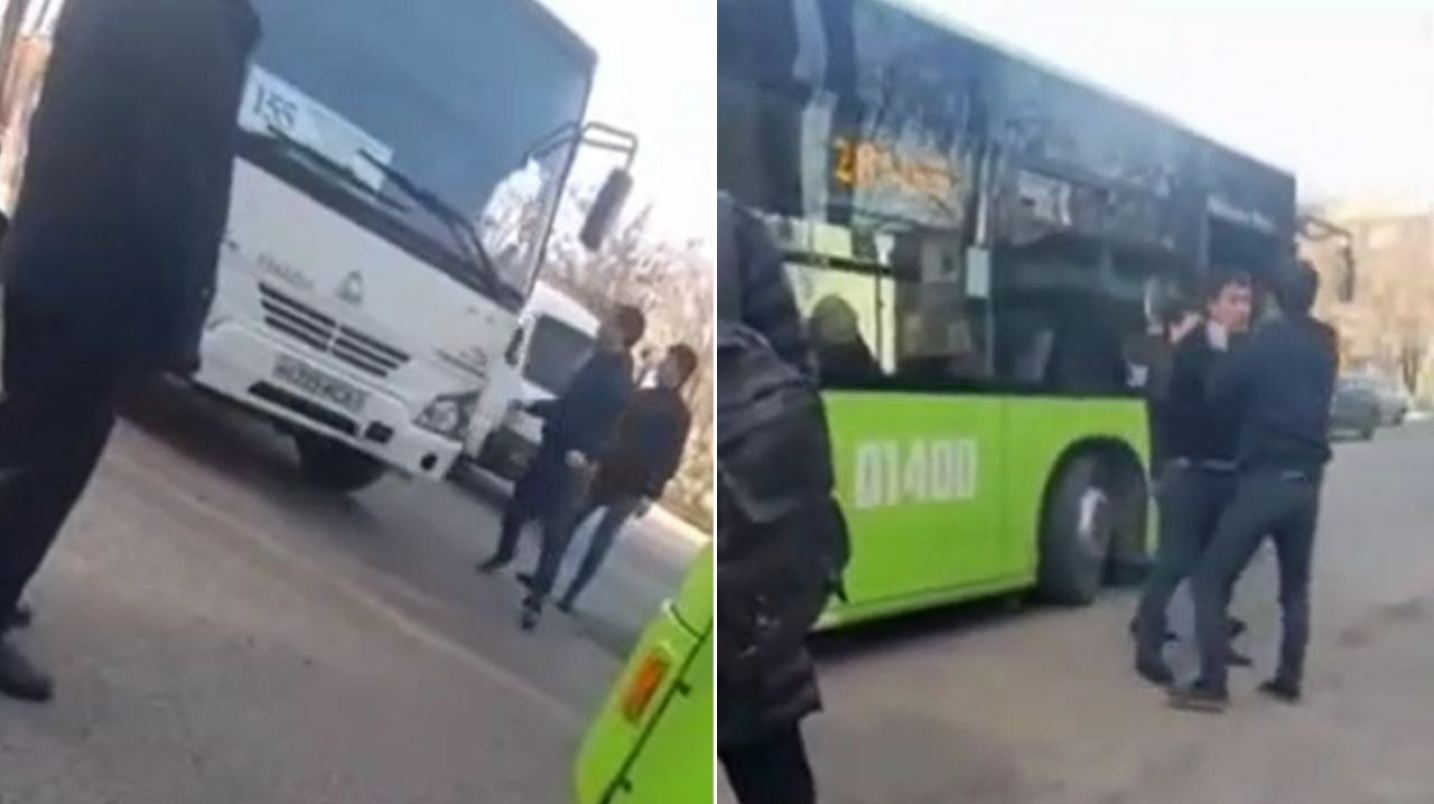Тошкентда автобус ҳайдовчилари йўловчи талашиб муштлашишди — видео
