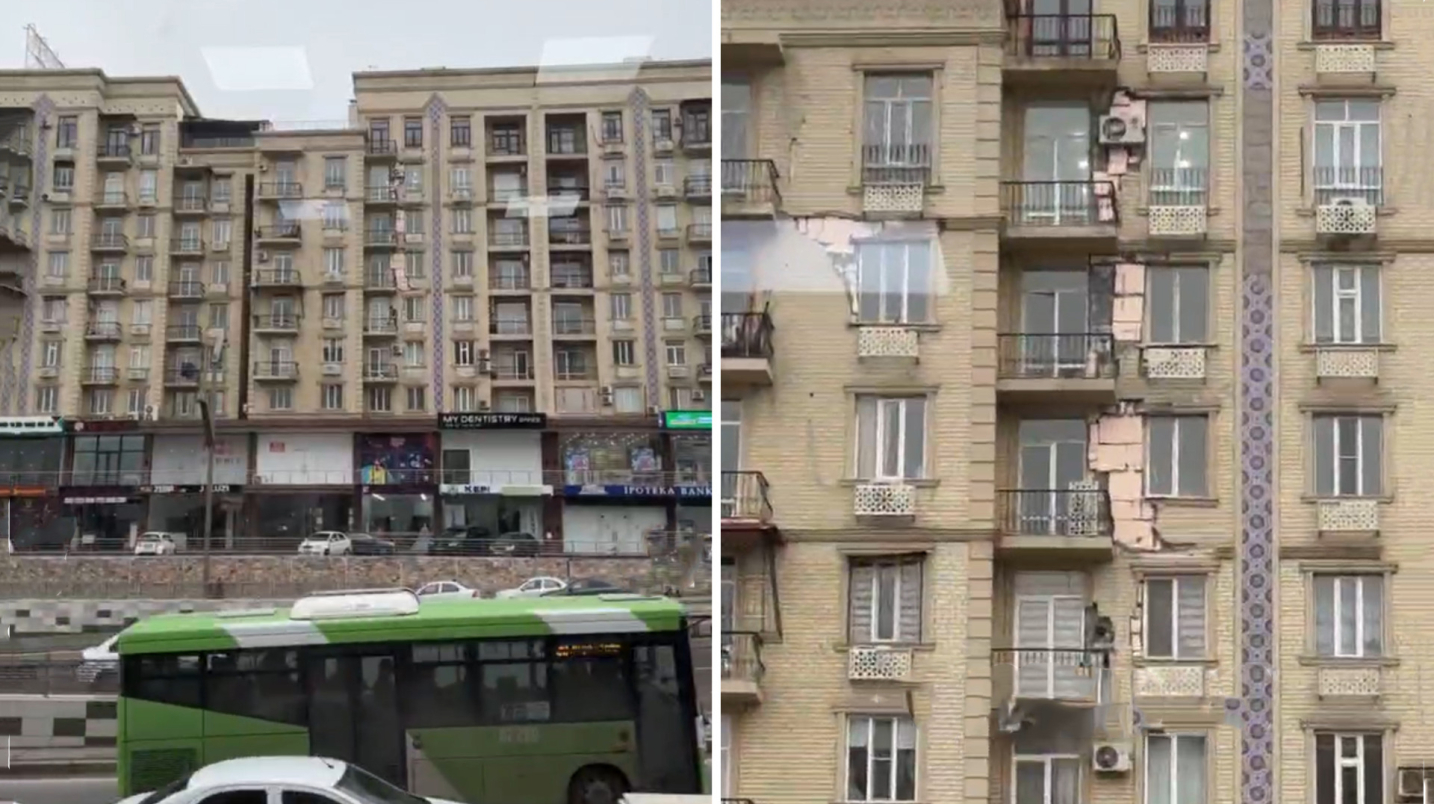 Ижтимоий тармоқларда зилзиладан сўнг гўёки янги бинонинг девори дарз кетгани акс этган видео тарқалди — видео
