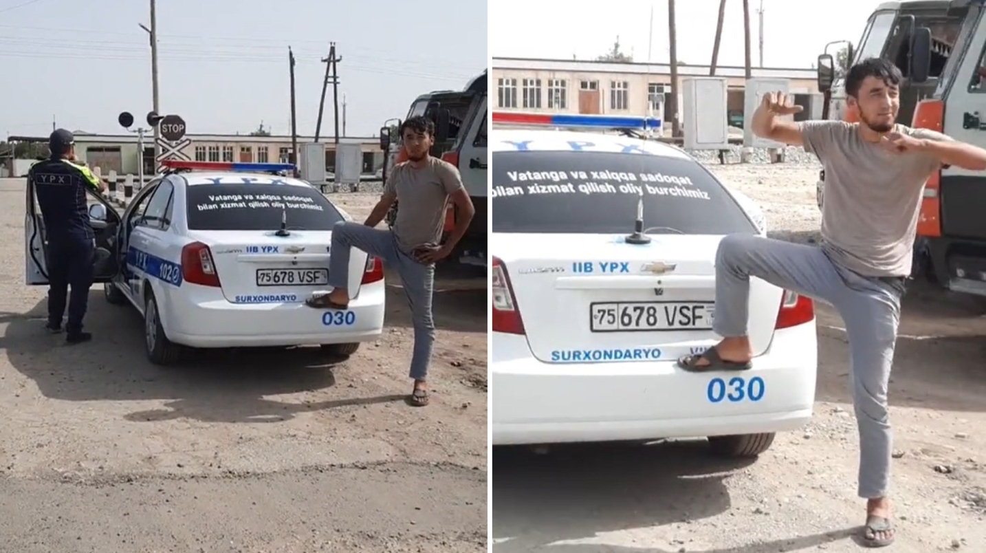 Сурхондарёда ЙПХ автомобилига оёғини қўйиб, ходимни майна қилган йигит қамалди — видео