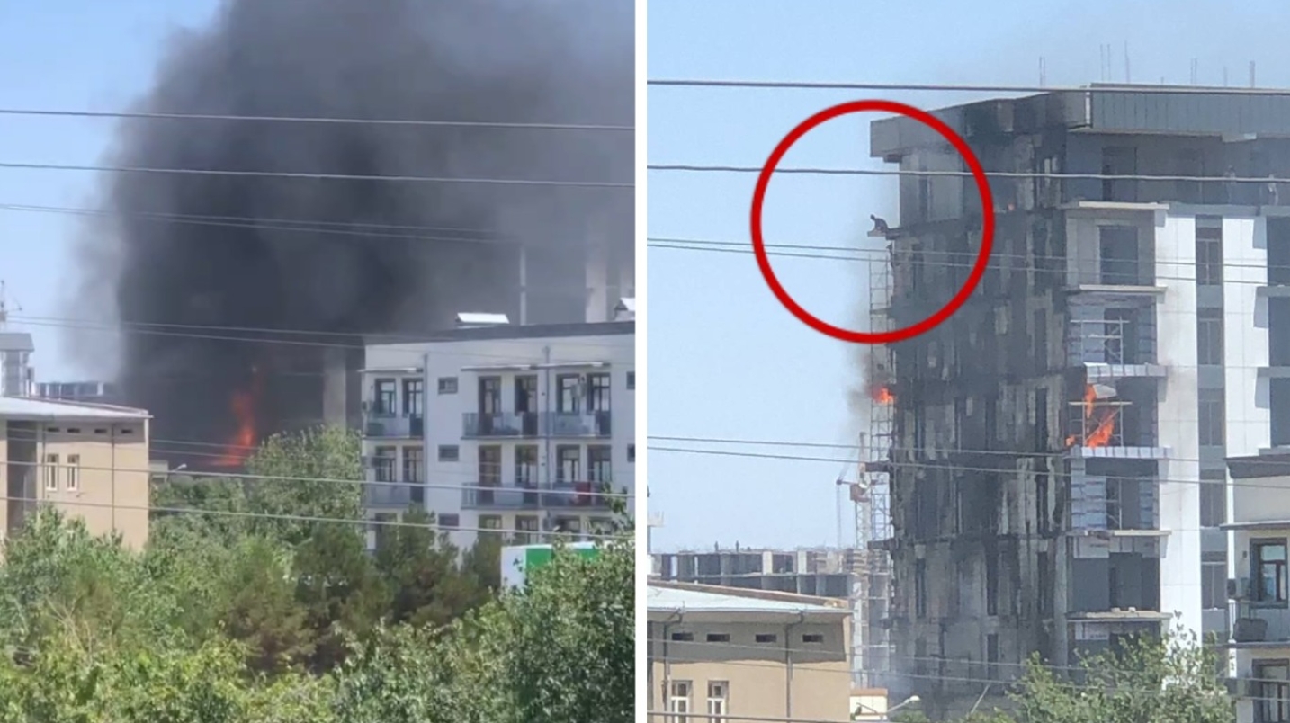 Бухорода янги қурилган 9 қаватли бино ёниб кетди — видео