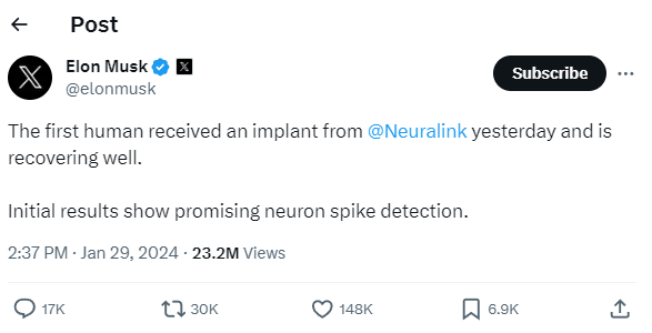 Neuralink чипи илк бор марта инсон миясига жойлаштирилди