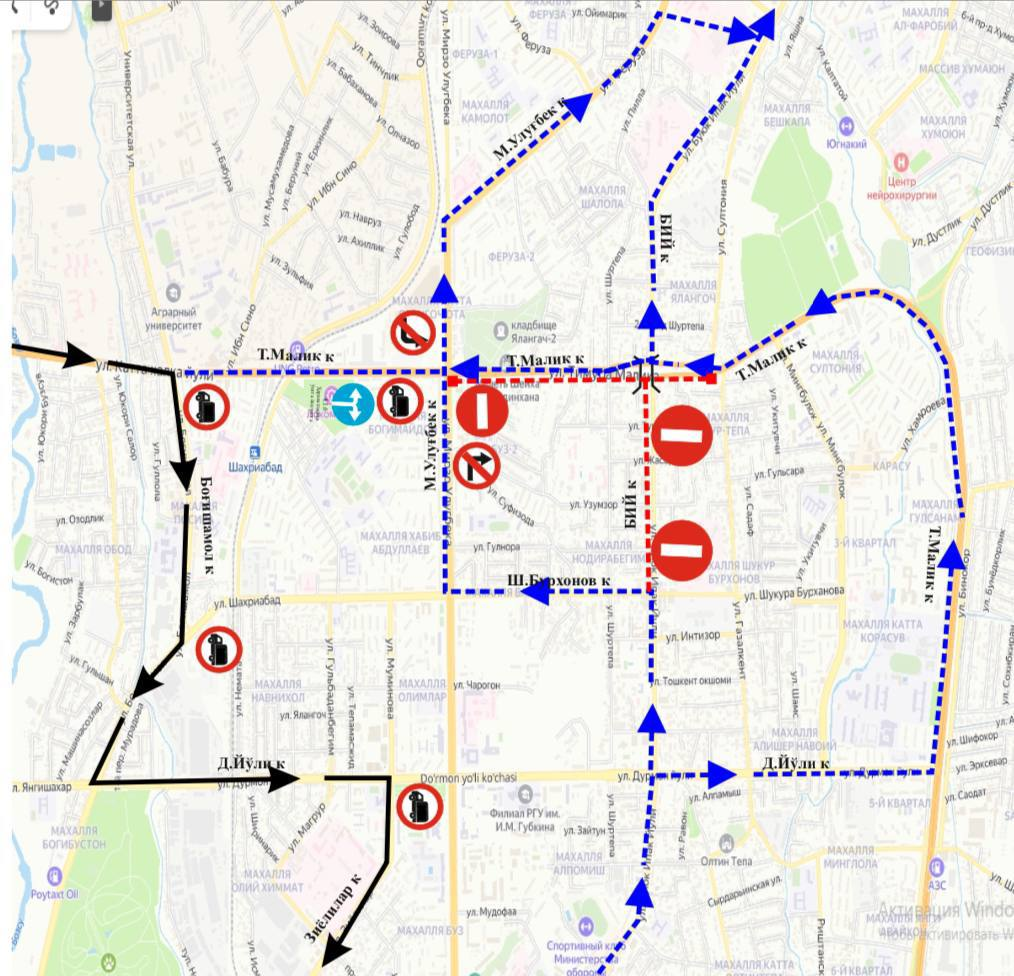 Тошкентда бугундан бошлаб бир қатор кўчаларда транспорт ҳаракати чекланди — харита