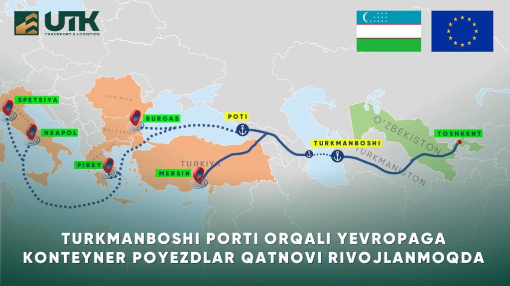 TURKMANBOSHI PORTI ORQALI YEVROPAGA KONTEYNER POYEZDLAR QATNOVI RIVOJLANMOQDA